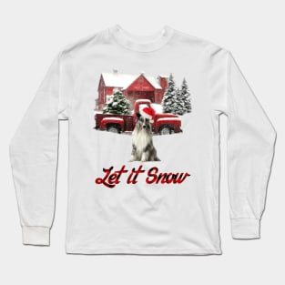 Shetland Sheepdog Let It Snow Tree Farm Red Truck Christmas Long Sleeve T-Shirt